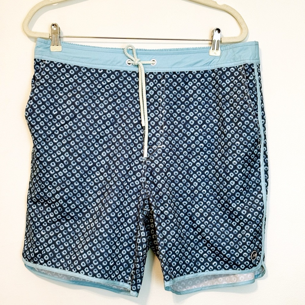 johnnie-O Navy and Light Blue Patterned Swim Shorts